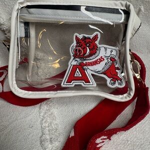 Razorback Clear Crossbody Bag with Red Arkansas Logo